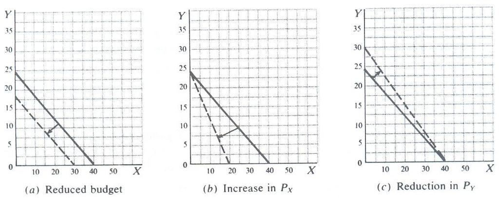 Solving for Y in terms of X in order to graph the function, The graph is the solid line in figure (a) (b) If the budget falls by 5 percent, the new budget is 90.