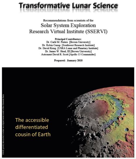 Transformative Lunar Science SMD AA requested SSERVI produce white paper on key areas of lunar science in new era of lunar exploration delivered to SMD late January; also delivered to HEOMD Areas