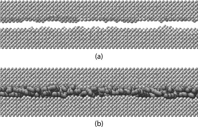 Feature Article J. Phys. Chem. B G Figure 8. Rough gold surfaces separated by (a) vacuum and (b) hexadecane molecules. Figure 9.