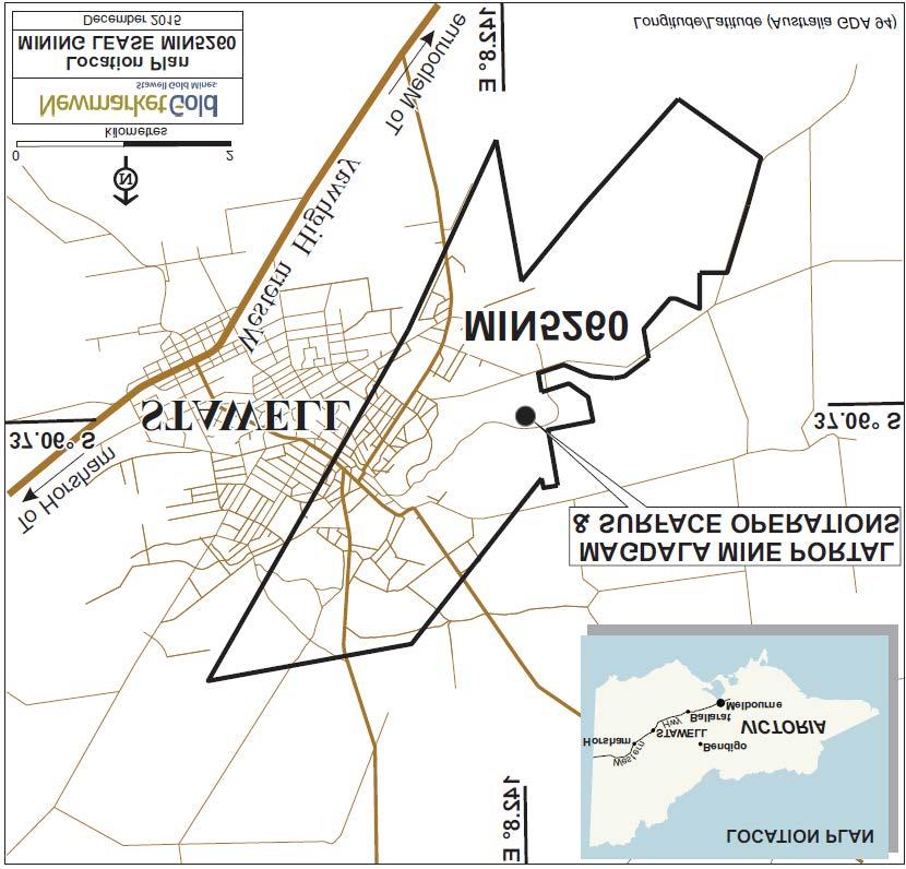 FIGURE 4-1 LOCATION MAP OF THE MIN5260 LEASE. THE GRID IS LATITUDE AND LONGITUDE (GDA94) refers to the underground workings on Mining Lease MIN5260.