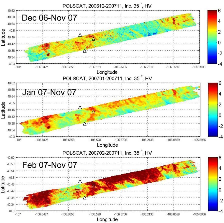 3354 IEEE TRANSACTIONS ON GEOSCIENCE AND REMOTE SENSING, VOL. 47, NO. 10, OCTOBER 2009 Fig. 6. Panels show the POLSCAT HV backscatter changes with respect to the data acquired in November 2007.