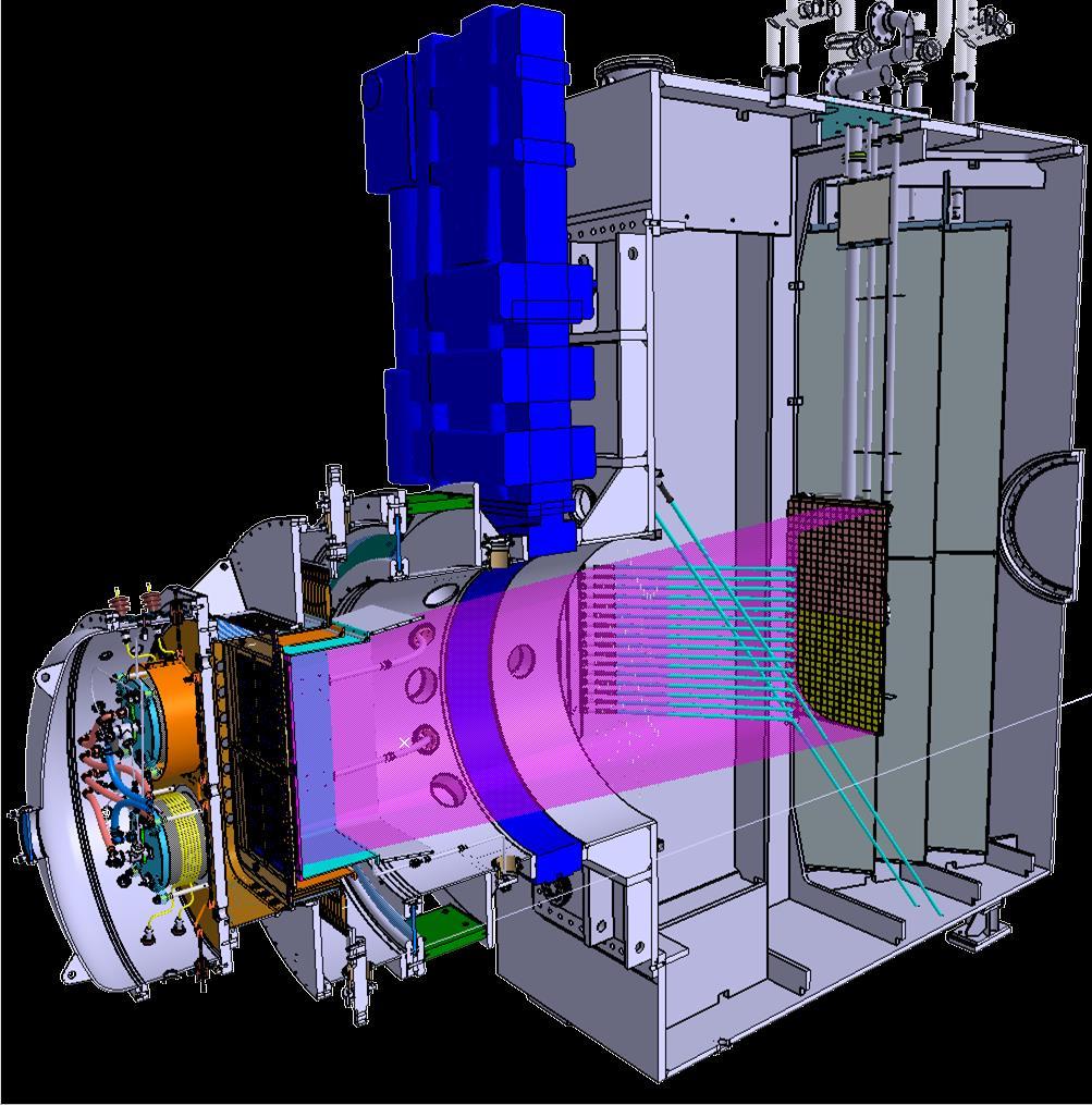 The ELISE test facility with a ½-size ITER RF ion source 4-driver in the ion source and ion extraction system.