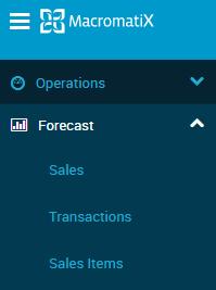 To view by Sales Click sales under the Forecast. Step 3. Select the desired type of forecast method to view. The forecast for the current day will open. Step 3. Some of the options while on the Forecaast page: Click Click on to select a day from the calendar.