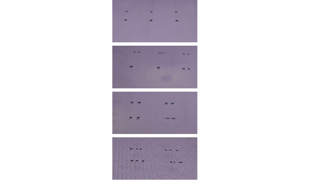 3 FIG. 3: Photographic images of the polydimethylsiloxane filaments increasing in length, 2L 0 9 mm, 11 mm, 15 mm and 17 mm from bottom to top. The initial width of the filaments is about 1 mm.