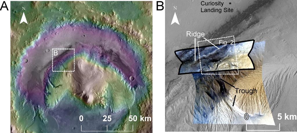 4.6 FIGURES Figure 4.1: Ridge context map (A) Themis daytime IR image overlain with MOLA elevations showing the context of Gale Crater.