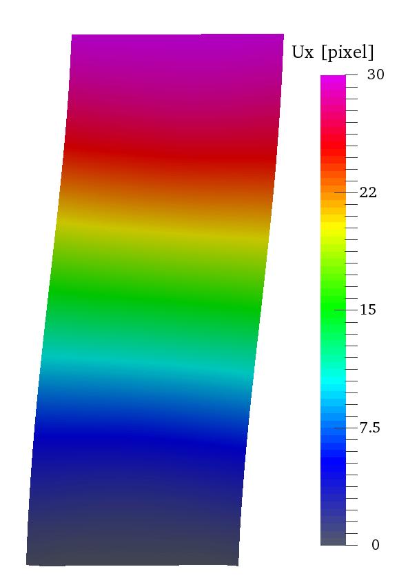 Figure 1 Horizontal and vertical displacement (in pixel) by MIC analysis for the linear isotropic test case.