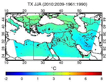 Future Climate TX JAA The regional warming will be gradual, both of TX and TN, ranging from 1-3 C in the
