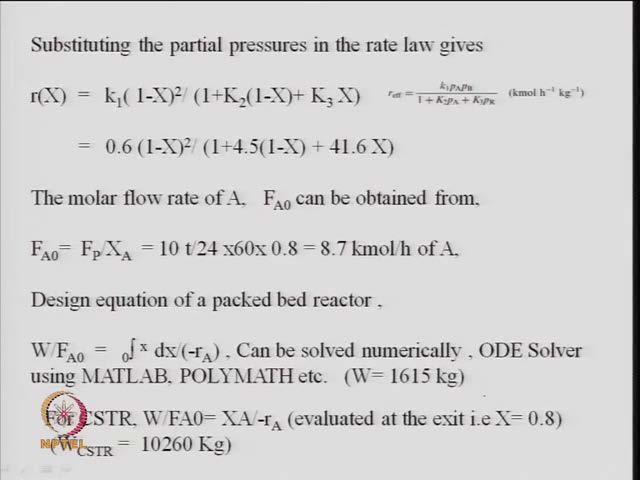 partial pressure at any time when we talk down the length of the reactor here in the case of the time mini at a any length of reactor z 1 mole of a reacts.
