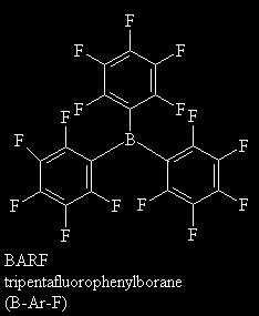 40. Consider the diagram of BARF, tripentafluorophenylborane. What is the hybridization of the boron in BARF? a. sp b. sp 2 c. sp 3 d. dsp 3 e. d 2 sp 3 41.