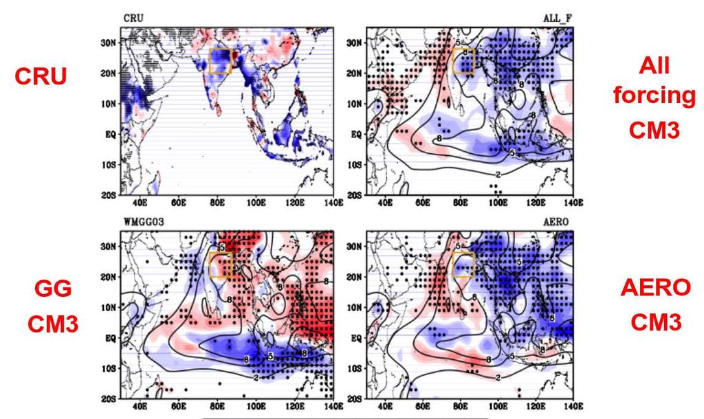 Aerosol indirect effects weaken South Asian monsoon: summer monsoon spatial pattern Cloud-aerosol feedbacks induce a weakening of the