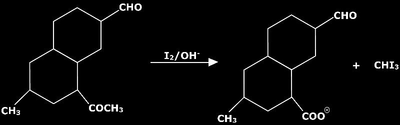 In Haloform reaction in the presence of excess base and excess of halogen, a methyl ketone is first converted into a trihalo-substituted ketone.