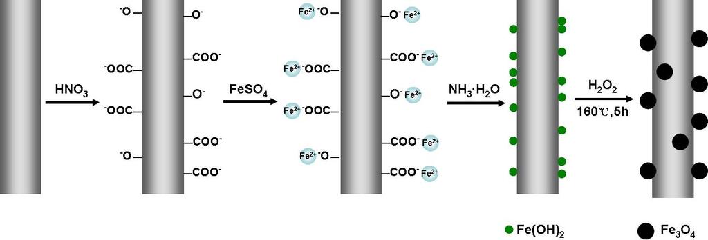 Facile decoration and characterization of multi-walled carbon nanotubes with magnetic Fe 3 O 4 nanoparticles 247 oxidizing the Fe(OH) 2 precipitates.