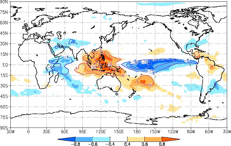 ENSO and convective activity (OND) When El Niño (La Niña) events appear in OND, convective activity tends to be suppressed (enhanced) over the eastern Indian Ocean and the western Pacific.