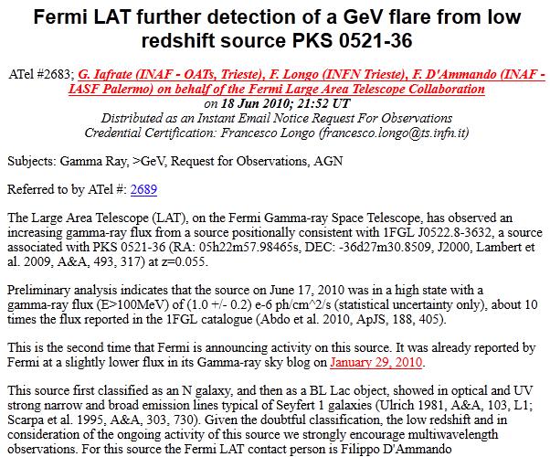 detected in flare by LAT