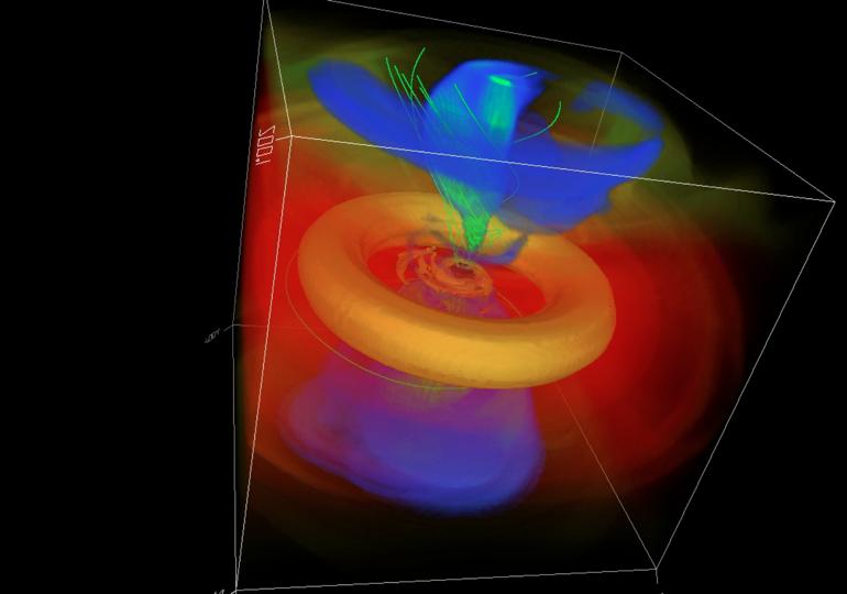 Magnetic fields in relativistic jets 3D RMHD simulations of relativistic jet formation Essential ingredients: The gravitational potential of the rotating BH Material