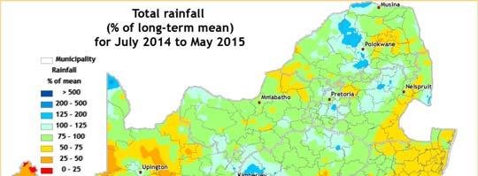 Figure 2: Rainfall during May was below normal over most parts, except for eastern Mpumalanga and southeastern Limpopo.