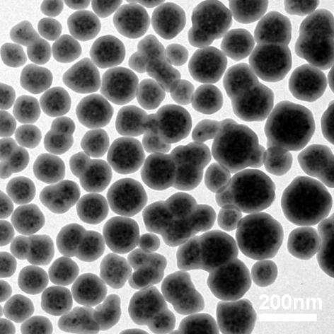 Figure S6. TEM image of the Fe 3 O 4 /SiO 2 composite particles prepared by introducing SDS modified aggregates (80 nm) into the Stöber system pre-hydrolyzed for 20 min.