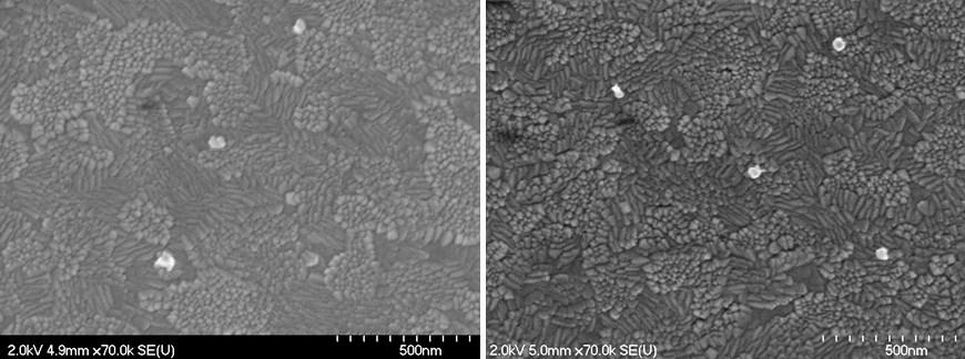 53 SEM micrographs of Ag NSs deposited on ITO substrate are showed in Figure 6-3. The light gray spheres on the dark gray background (ITO surface) are identified as the Ag NSs.