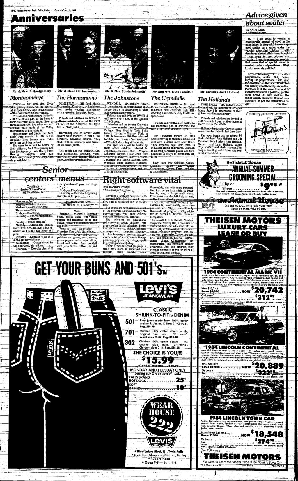 E10H89*News;Twln vn Falls, kbho - Sunday,July uly.1,1984 ersqg* es= ----------- %,.