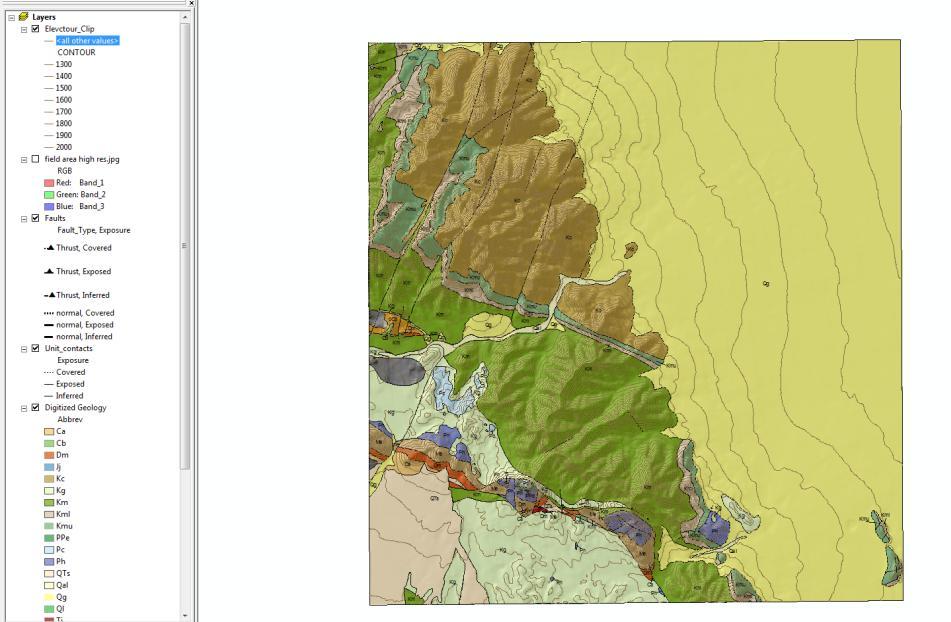25pt: Final geologic map includes digitized geology polygons, unit labels, elevation contours, UTM