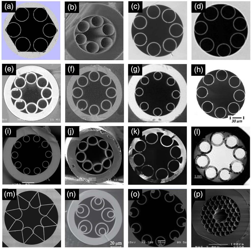 508 Vol. 9, No. 3 / September 2017 / Advances in Optics and Photonics Review Figure 1 Scanning electron micrographs (SEMs) of negative curvature fibers listed in Table 1.
