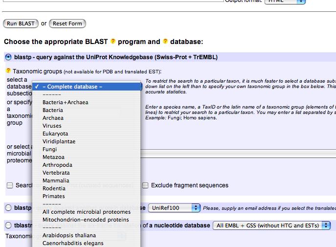 easier to try different options FASTA3 at Swiss Bioinformatics Centre (SIB) quick because less used; UniProt!