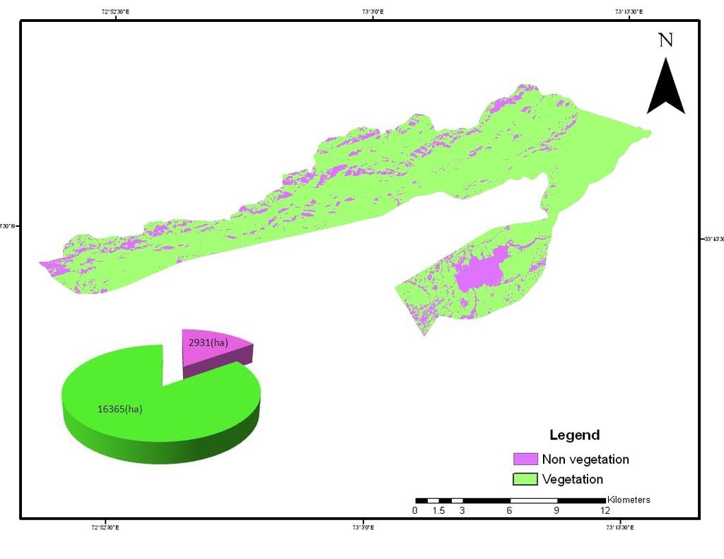 Spatio-Temporal Analysis of Land Cover/Land Use Changes Using Geoinformatics (A Case Study of Margallah Hills National Park) Figure 6. NDVI Map Derived from SPOT Image 2003. Figure 7.