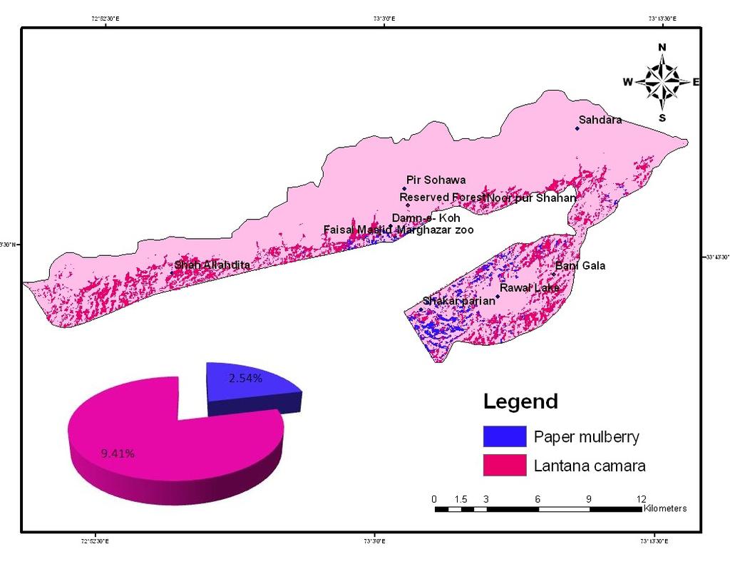 Spatio-Temporal Analysis of Land Cover/Land Use Changes Using Geoinformatics (A Case Study of Margallah Hills National Park) Figure 10. Ground Control Points of Invasive Species in Study Area.