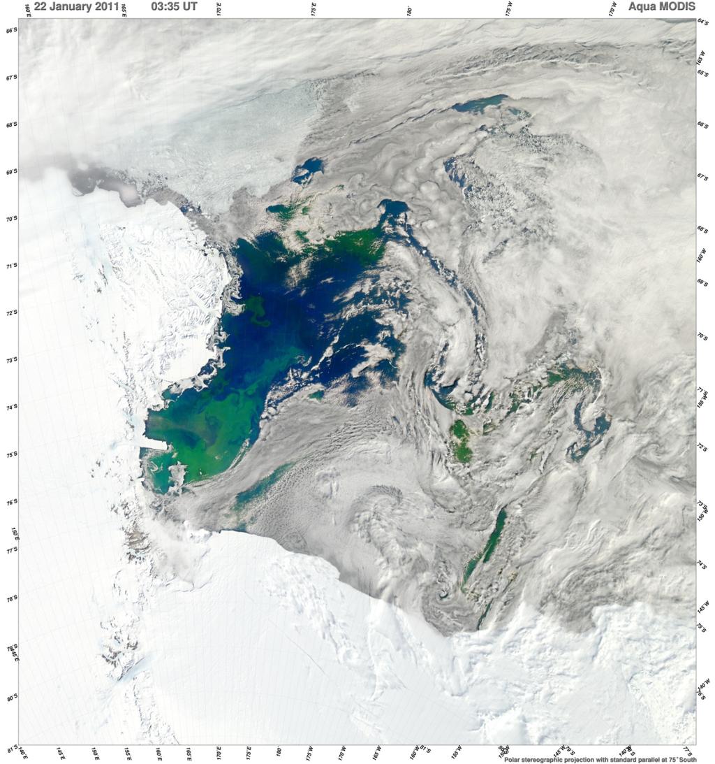 Ocean Colour Example Phytoplankton bloom in the Ross Sea MODIS true colour