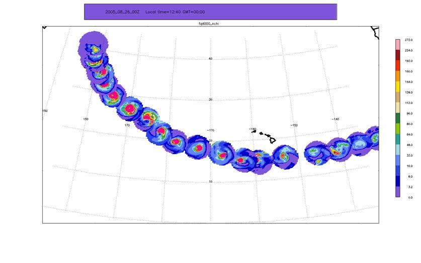 Four W Pacific storms with highest wind speeds CAM5 2005 JJASOND 272 192 144 mm d -1 112 48 8 272