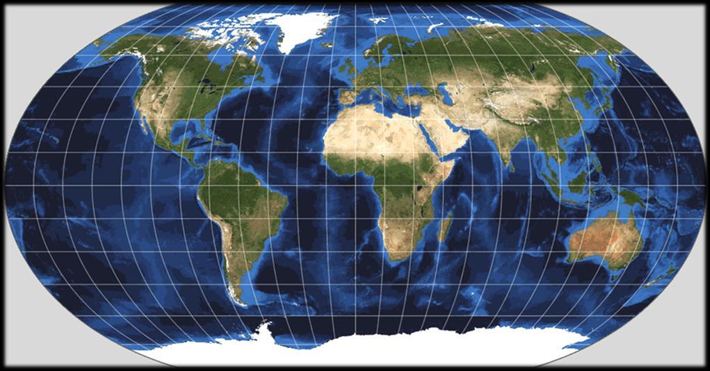 Robinson Projection cylindrical projection neither equivalent or conformal, preserves nothing but looks good a compromise that attempts to