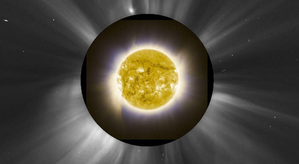 The above image shows the solar eclipse earlier this month as covered and uncovered by several different solar observatories. The innermost image shows the Sun in ultraviolet light.
