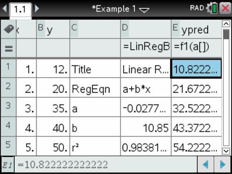 Therefore, the least- square regression line is: Step 3 Calculate the predicted y- values using the equation y pred = y pred = When x = 1 When x = 2 y pred = y pred = Or use the CAS calculator to get