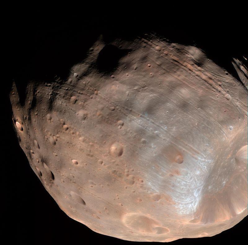 Mars moon Phobos is orbiting just 6,000 km above the surface of Mars.