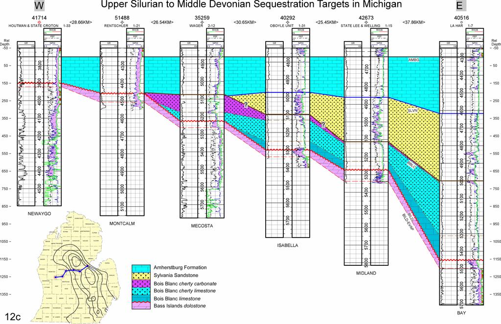 Lower Devonian-Upper Silurian Regional Stratigraphic Cross Section Base Kaskaskia Unconformity Inset map