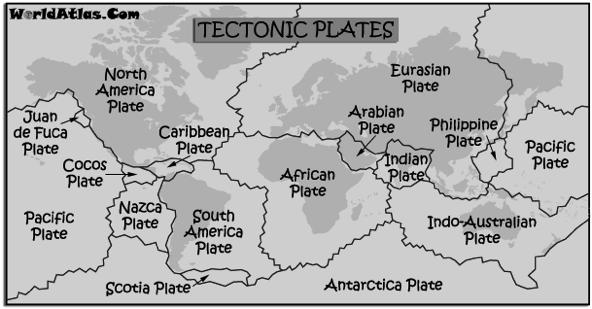 D. Tectonic Plates 1. 15 major plates 2. Earthquakes a. Sudden shifts along boundaries that occur when tectonic plates move 3. Volcanoes a.