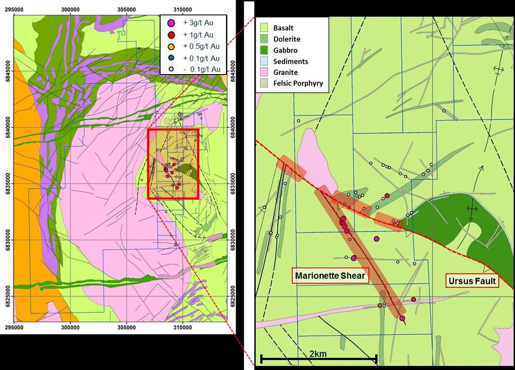 Tarmoola Project Mapping identifies high-grade gold zone Recent mapping and surface sampling has identified high grade gold mineralisation associated with the Ursus Fault and marionette shear zone