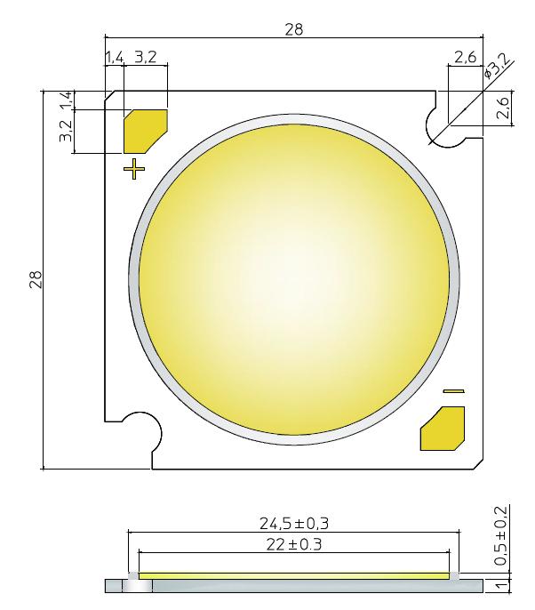 10 4. Outline Drawing & Dimension T C 1. Unit: mm 2. Tolerance: ± 0.3 mm Item Dimension Tolerance Unit Length 28.0 ±0.15 mm Width 28.0 ±0.15 mm Height 1.