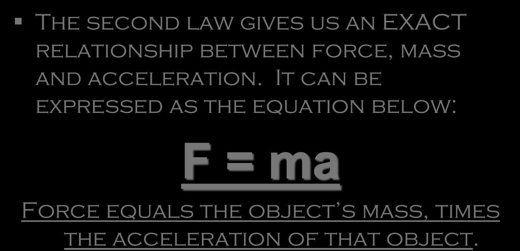 Second Law Equation The second law gives us an EXACT