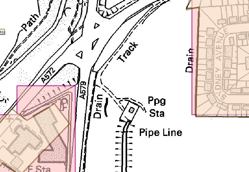 Figure 6: Example of the grid effect (2001 urban areas (beige), 2011 built-up areas (pink)) Ordnance Survey Crown Copyright. All rights reserved.