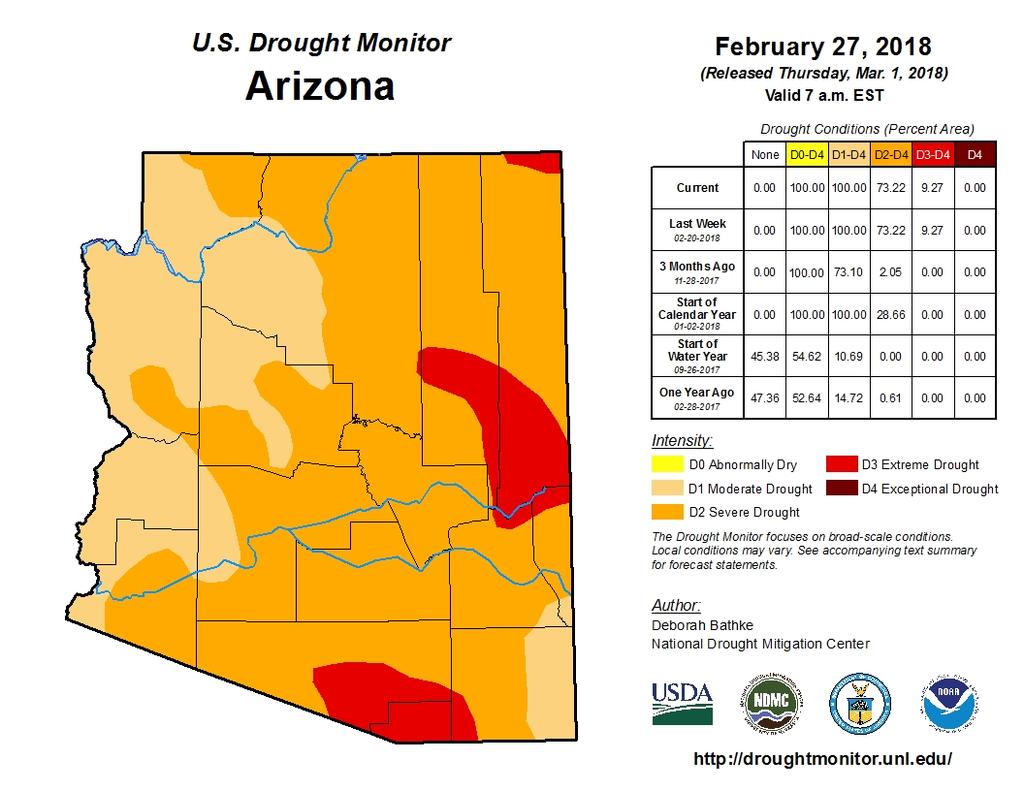 Short term drought maps for February 27 th on left and March 27 th on right.