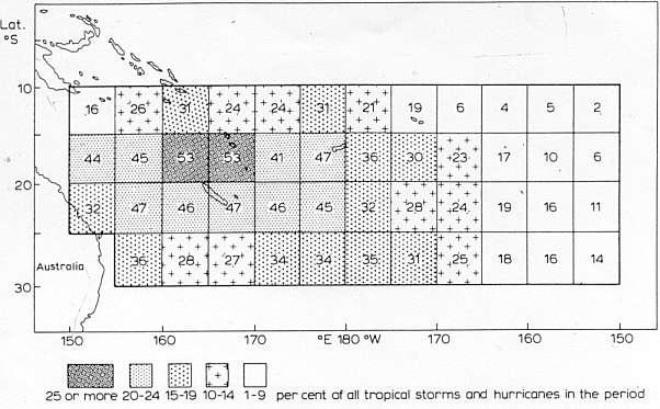 Tropical Cyclones distribution The map above gives a summary of the distribution of