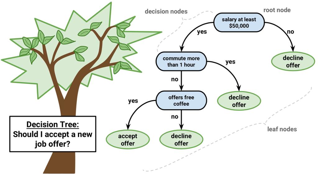 Decision trees: trees whose node labels