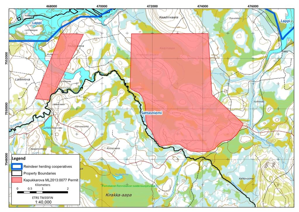 Figure 4 Land ownership at Kapukkarova [ML2013:0077] ore prospecting permit area is mostly