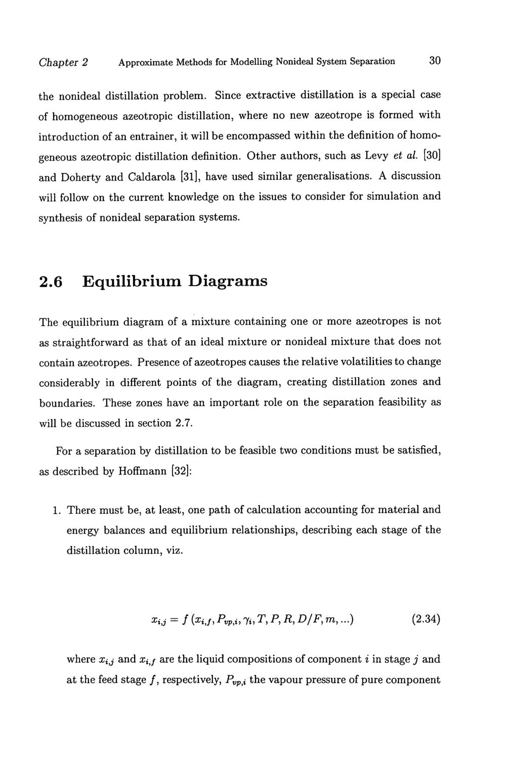 Chapter 2 Approximate Methods for Modelling Nonideal System Separation 30 the nonideal distillation problem.