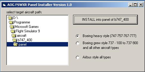 If there is a valid panel.cfg file found the installer enables the INSTALL button and the option controls.