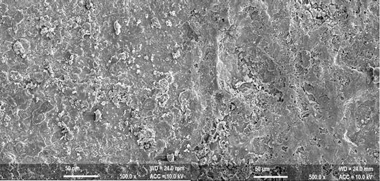 Figure 11:(a)SEM Analysis of mild steel in 1 M H 2SO 4; (b) SEM Analysis of mild steel in 1 M H 2SO 4 with 4 g/l of the inhibitor CONCLUSION The tests performed in this study showed that the