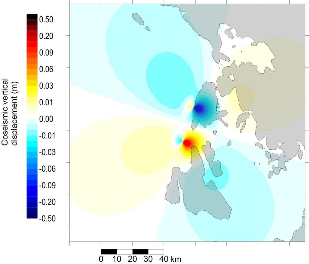 Tsunami simulation INITIAL CONDITION: EARTHQUAKE Seismic Fault Parameter Value Length (km) 23 Width (km) 10 Dip angle ( ) 71 Strike angle ( )