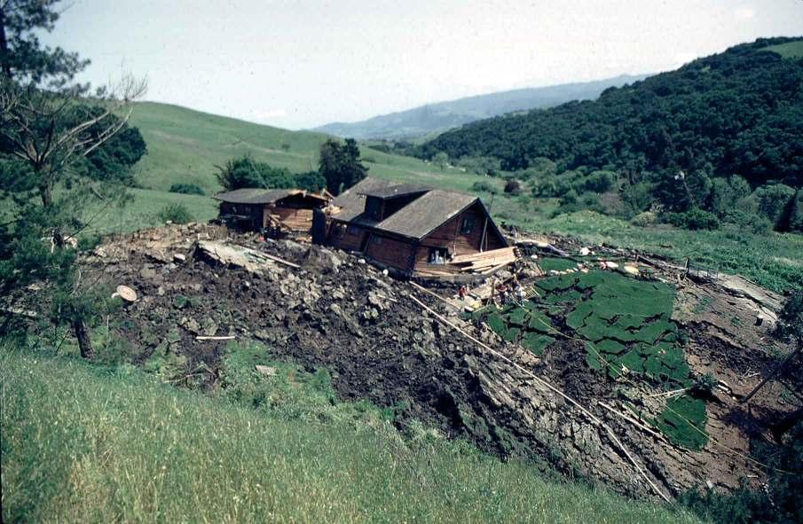 Weakly or unconsolidated material: (will slide, slump and often flow) Home destroyed by the April 1998