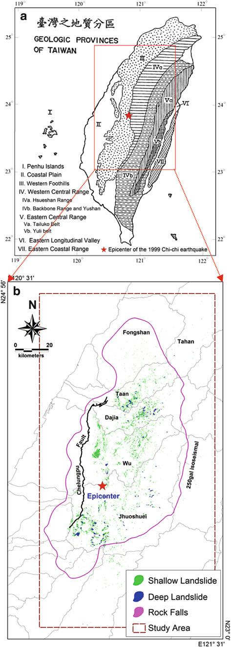Multi-stage Statistical Landslide Hazard Analysis: Earthquake-Induced Landslides 27 geological maps (1:5,) were obtained from the Central Geological Survey, Taiwan.